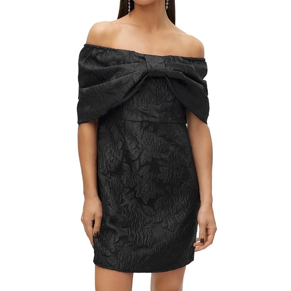 Vero Moda Black Off Shoulder Bow Detail Jacquard Mini Dress Size M